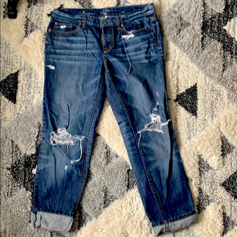 LOFT boyfriend heavy distressed  jeans